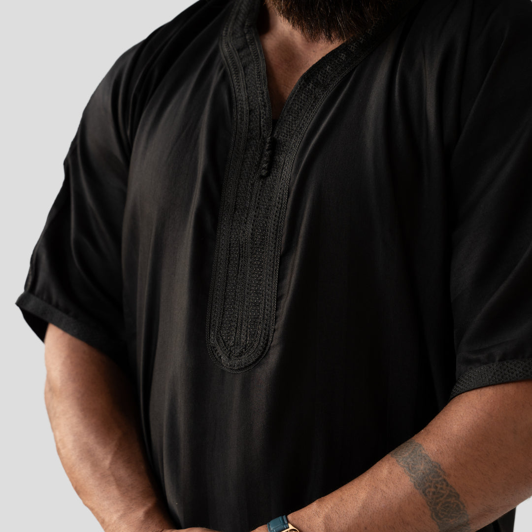 Black Short Sleeve Moroccan Thobe