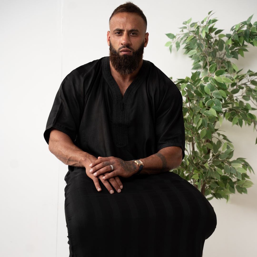 Black Short Sleeve Moroccan Thobe