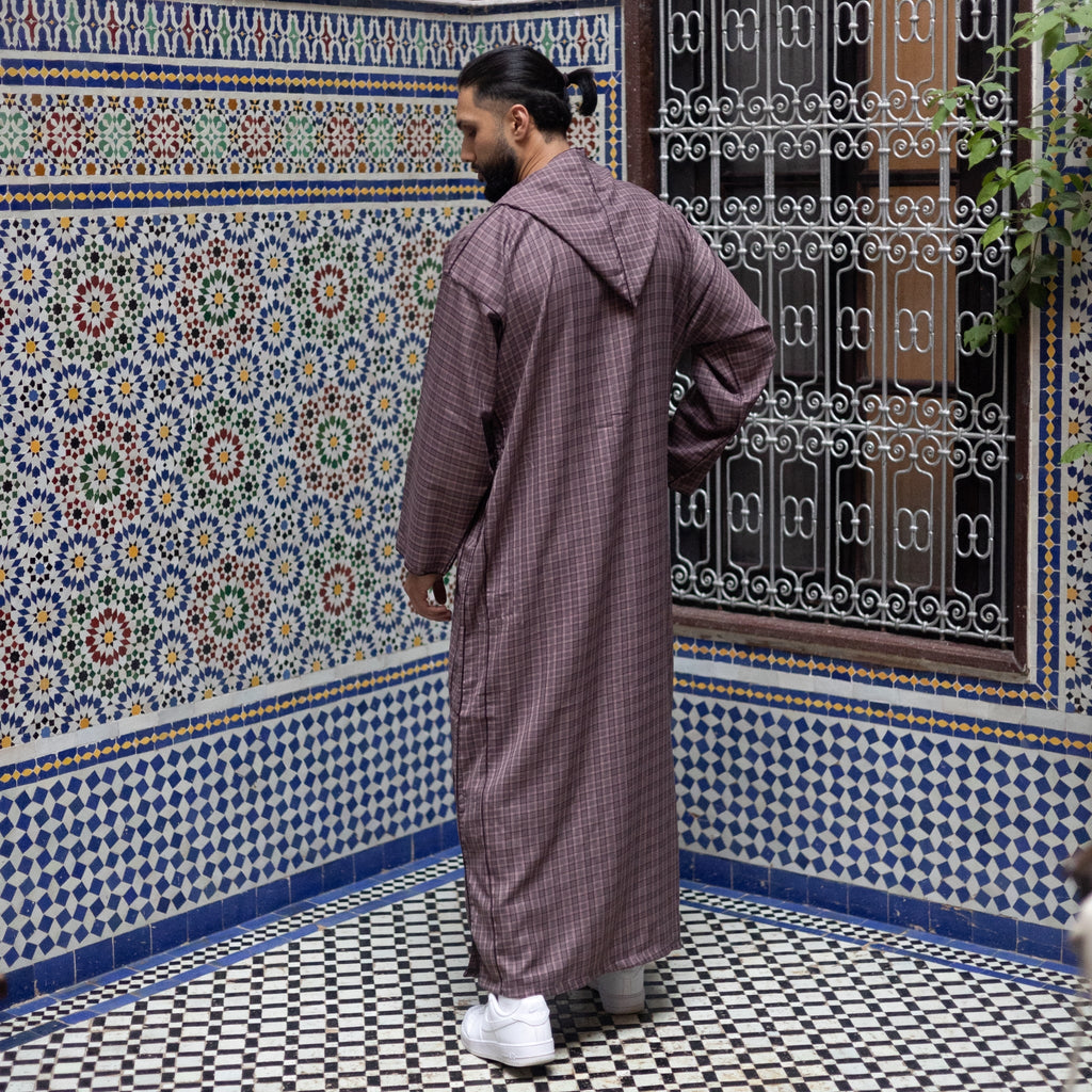 Burgundy Chequered Moroccan Djellaba