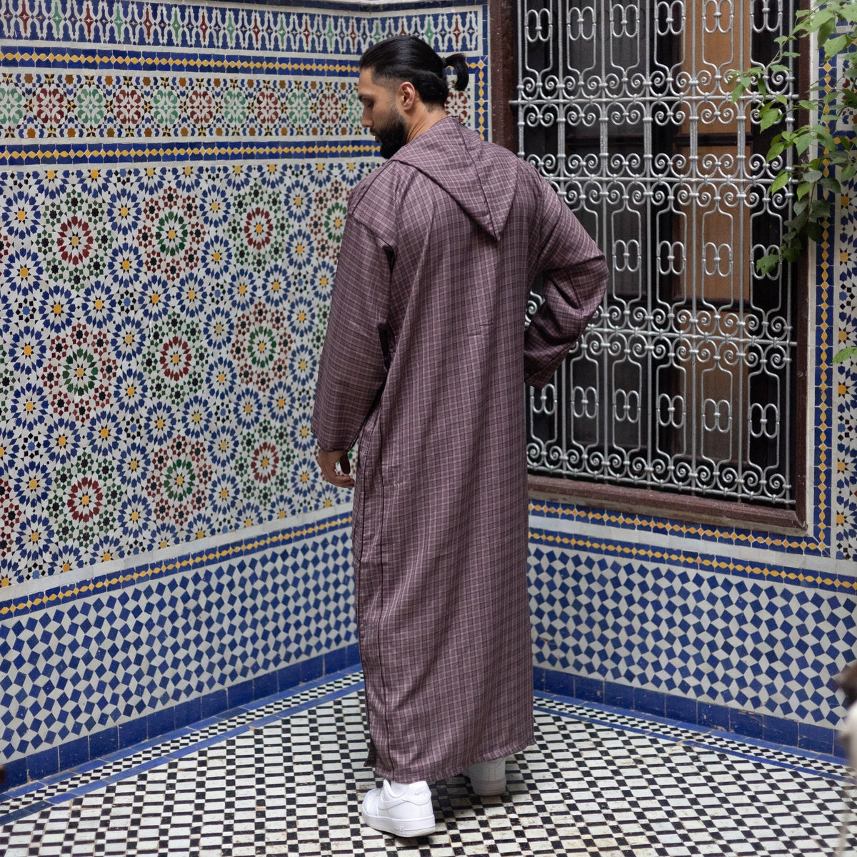 Burgundy Chequered Moroccan Djellaba