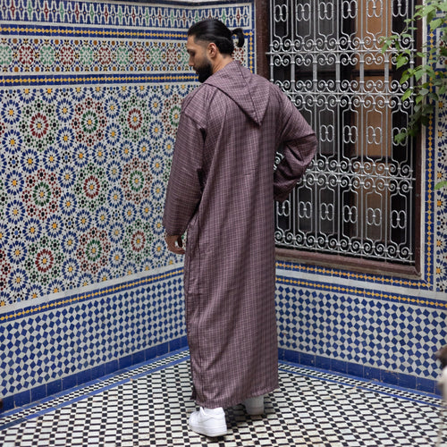 Burgundy Chequered Moroccan Djellaba
