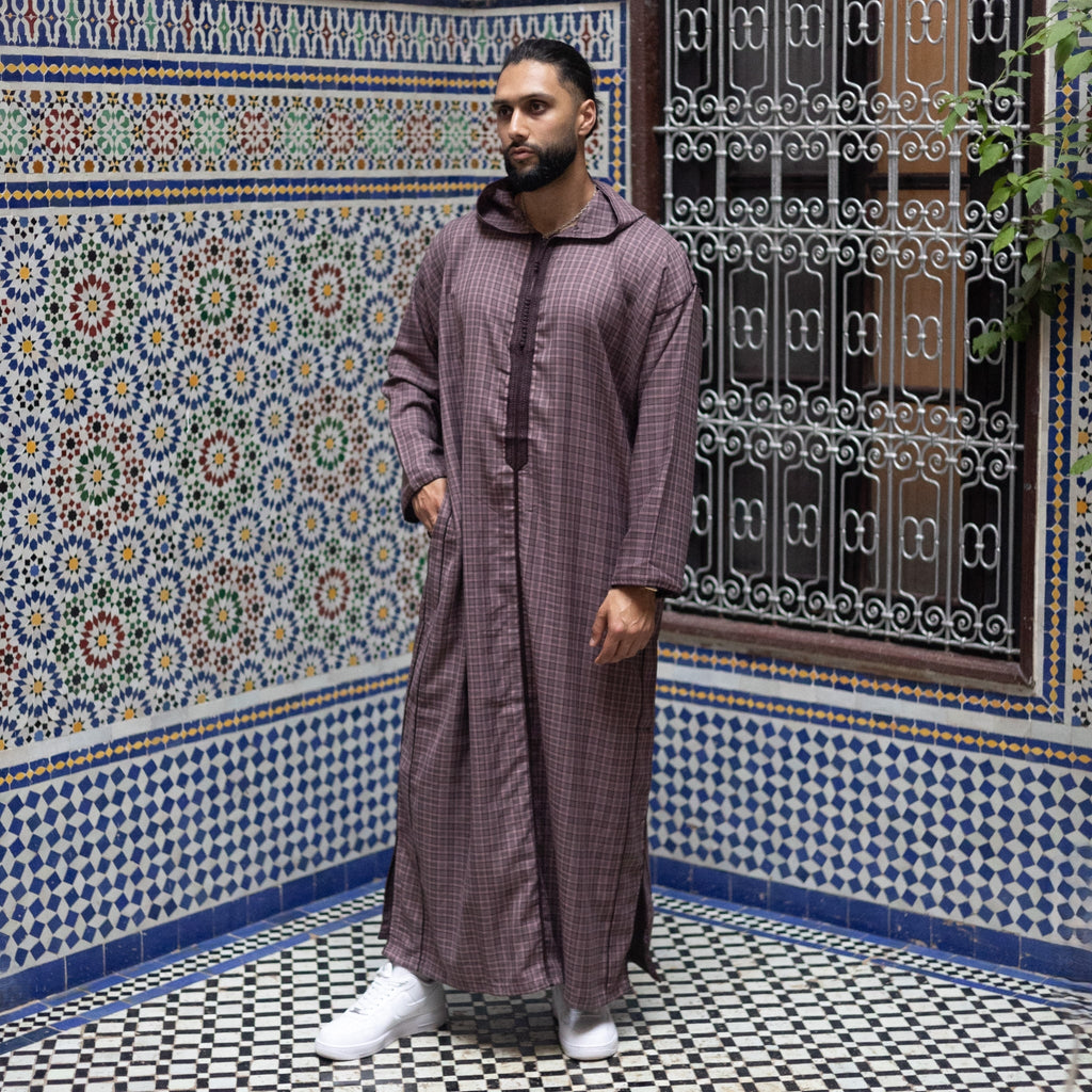 Burgundy Chequered Moroccan Djellaba