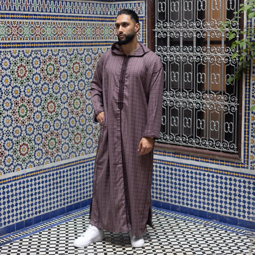 Burgundy Chequered Moroccan Djellaba