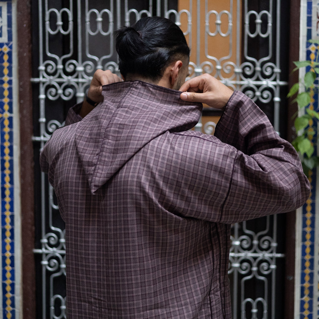 Burgundy Chequered Moroccan Djellaba