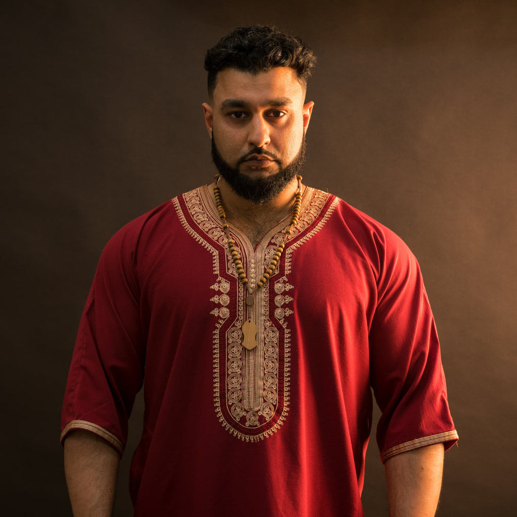 Maroon Short Sleeve Moroccan Thobe