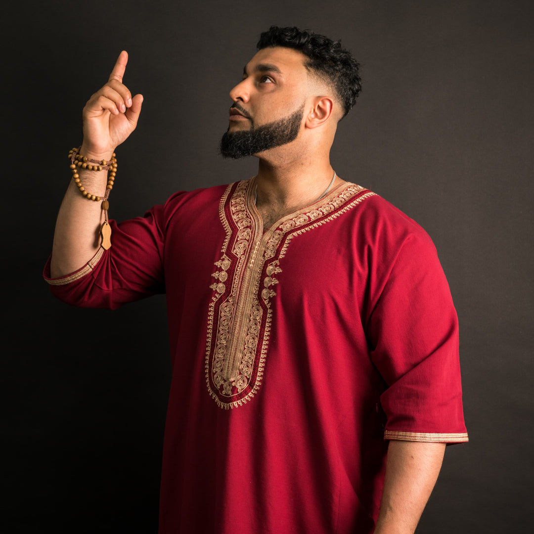 Maroon Short Sleeve Moroccan Thobe