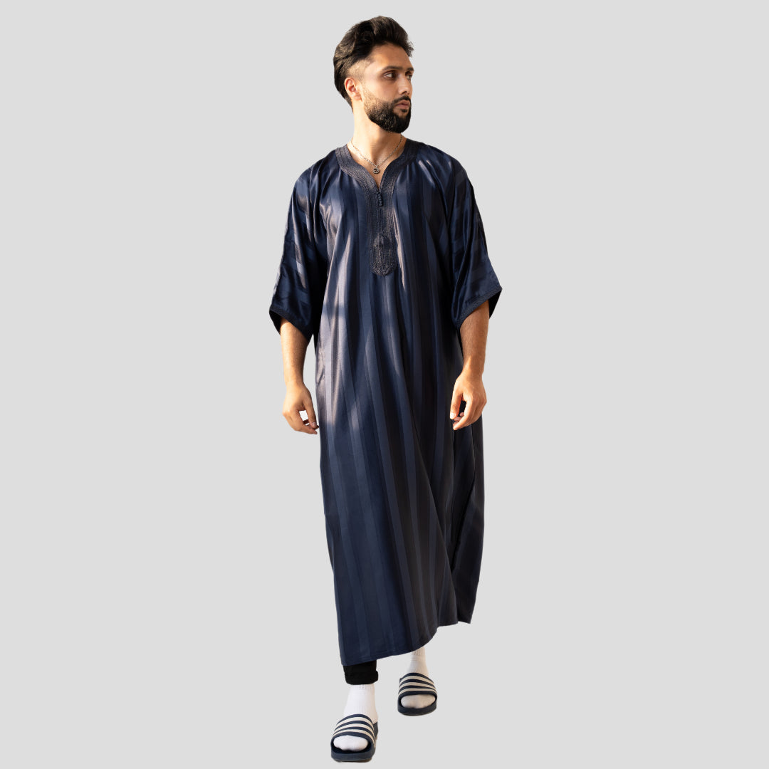 Navy Short Sleeve Moroccan Thobe