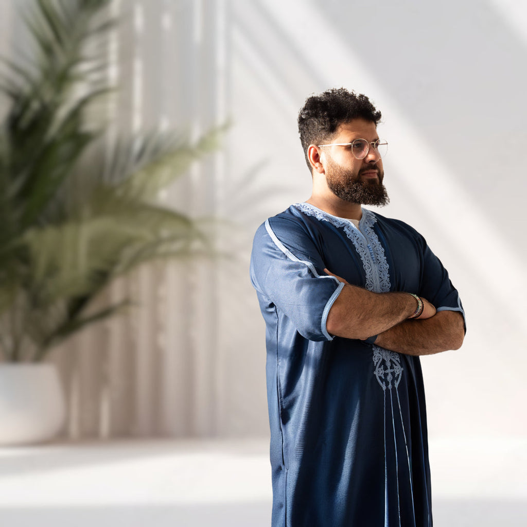 Premium Blue Short Sleeve Moroccan Thobe